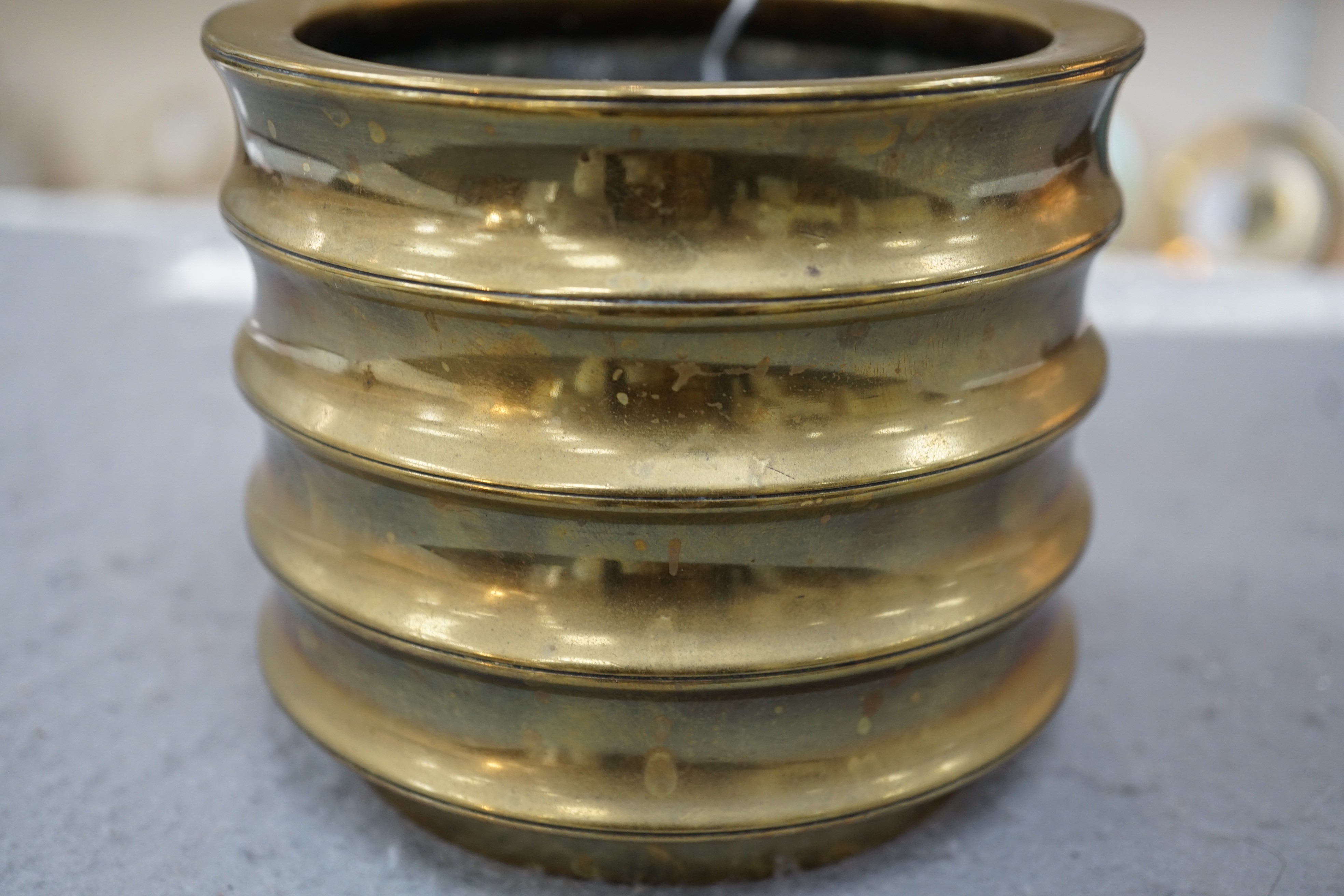 A Chinese bronze censer, two character Xuande seal mark, 18th century, 10.4cm high, 12.1cm diameter, small dents
